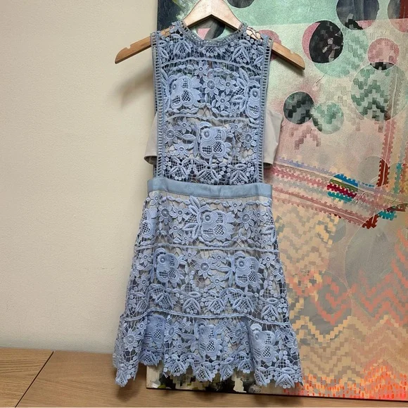 Self portrait periwinkle blue lace cutout dress with grey lining size 2 - Picture 2 of 14